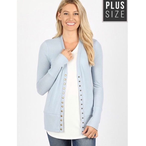 Zenana Outfitters Sweaters - Plus Size Light Blue Button Down Cardigan NEW
